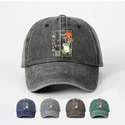 Printed Frog Mushroom Washable Baseball Cap