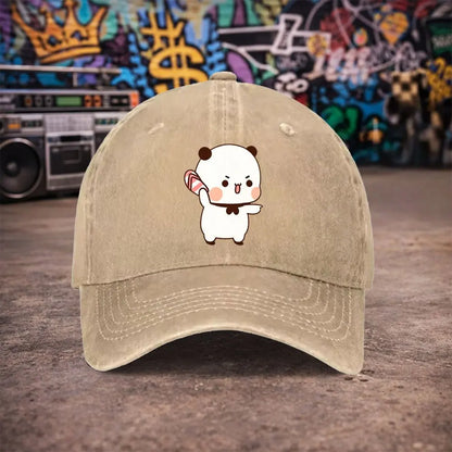 Unisex Cute Cartoon Bear Vintage Washed Baseball Cap