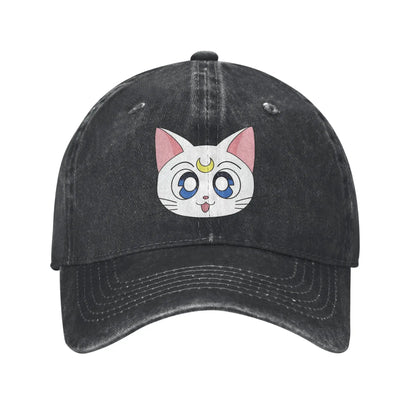 Washed Baseball Cap S-Sailor M-Moon Anime Art Cat Baseball Caps