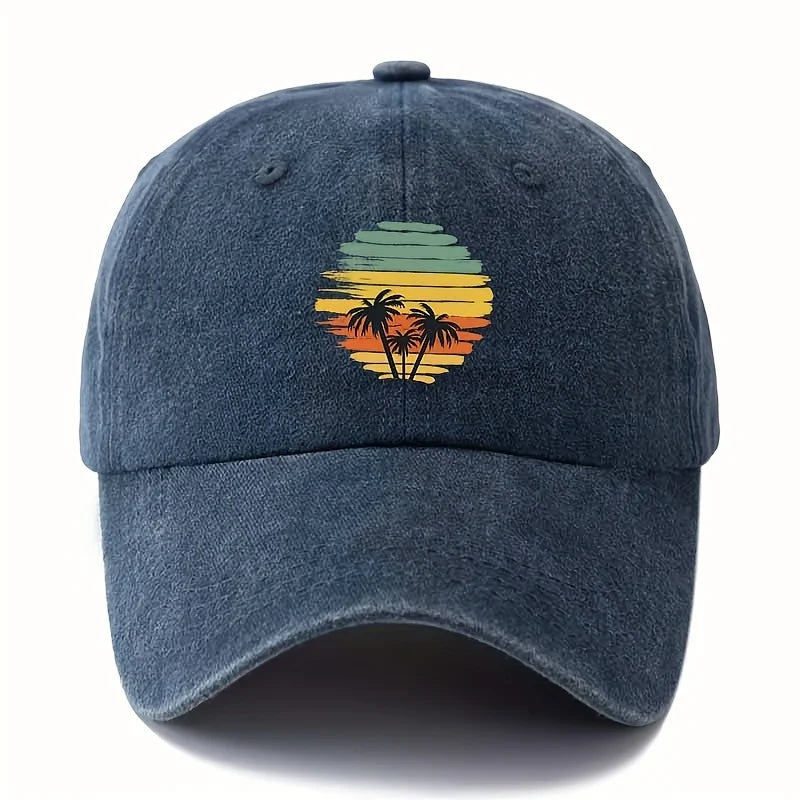 Retro Tropical Sunset Coconut Tree Patterned Baseball Cap
