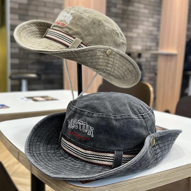 Summer Men Bucket Hat Outdoor Washed Cotton