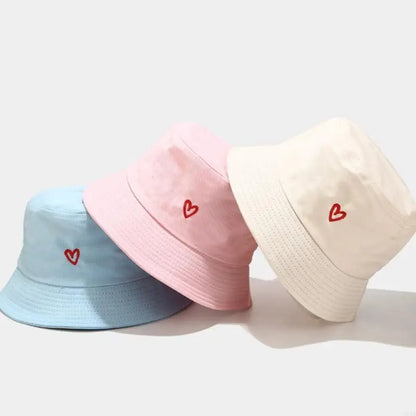 Stylish Bucket Hats With Heart Embroidery Ladies Girls Fashion Sun Hats