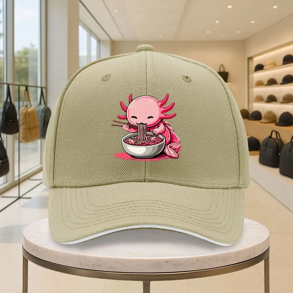 Funny Axolotl Eating Ramen Graphic Baseball Cap