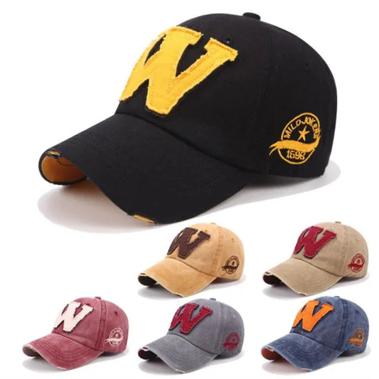 New Cotton Letter W Baseball Cap Retro Outdoor Sports Caps Women Bone Gorras Curved