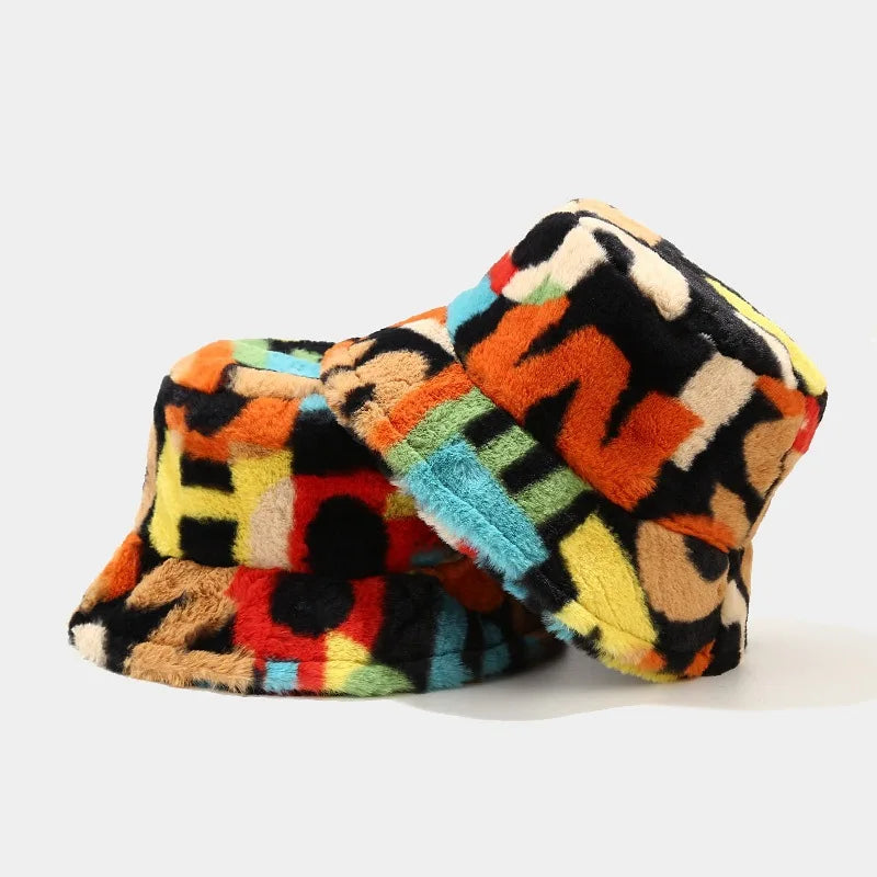 Womens Colorful Digital Print Fisherman Hat Autumn Winter Wide