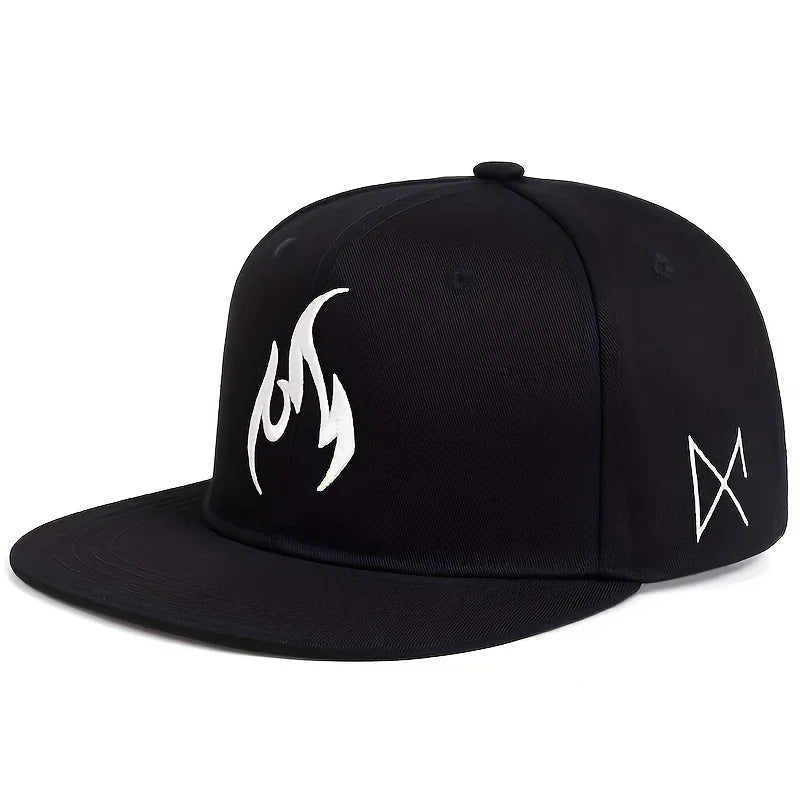 Unisex Flame Embroidery Hip-hop Hats Snapback Cap Spring Autumn