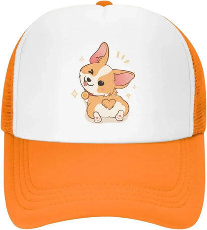 New Mesh Dad Hat Adjustable Washed Cute Corgi Cartoon Baseball Cap
