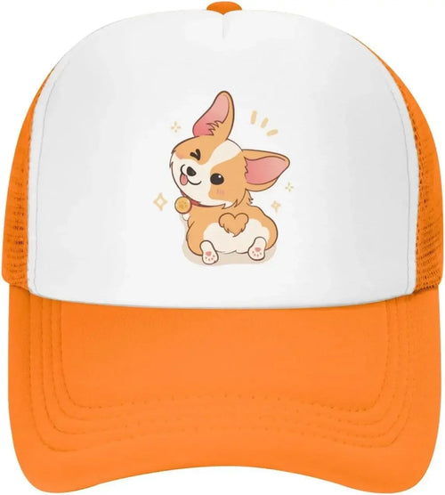 New Mesh Dad Hat Adjustable Washed Cute Corgi Cartoon Baseball Cap