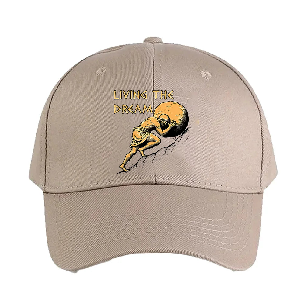Living The Dream Sisyphus Greek Mythology Meme Baseball Cap Woman Man Adult Summer Adjustable with Curved Brim duckbill cap