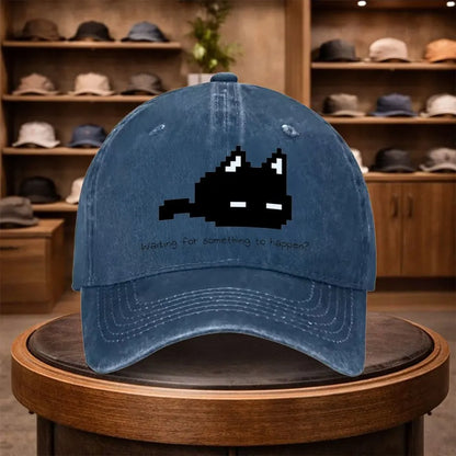 Black And White Pixel Cat Baseball Cap