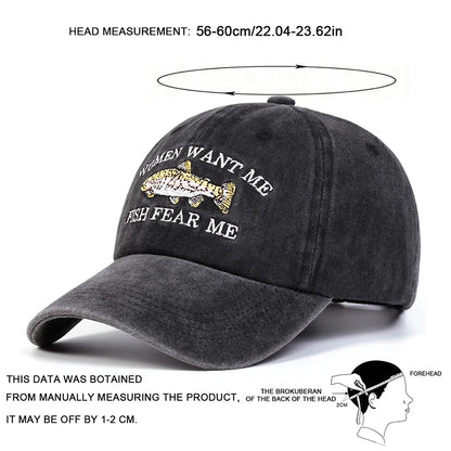 Unisex Fish Embroidery Wash Baseball Caps Spring and Autumn Outdoor