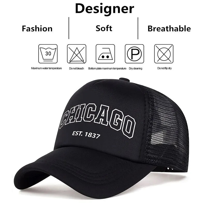 Summer Men Mesh Baseball Cap Outdoor Sport Chicago Letter