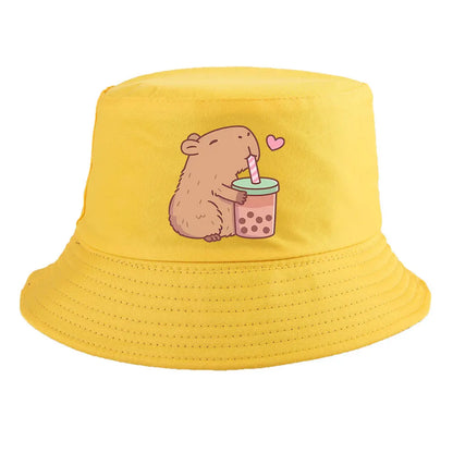 Summer Spring Ladies Cotton Korean Casual Outdoor Sunprotection Capybara Bucket Hat For Men Women