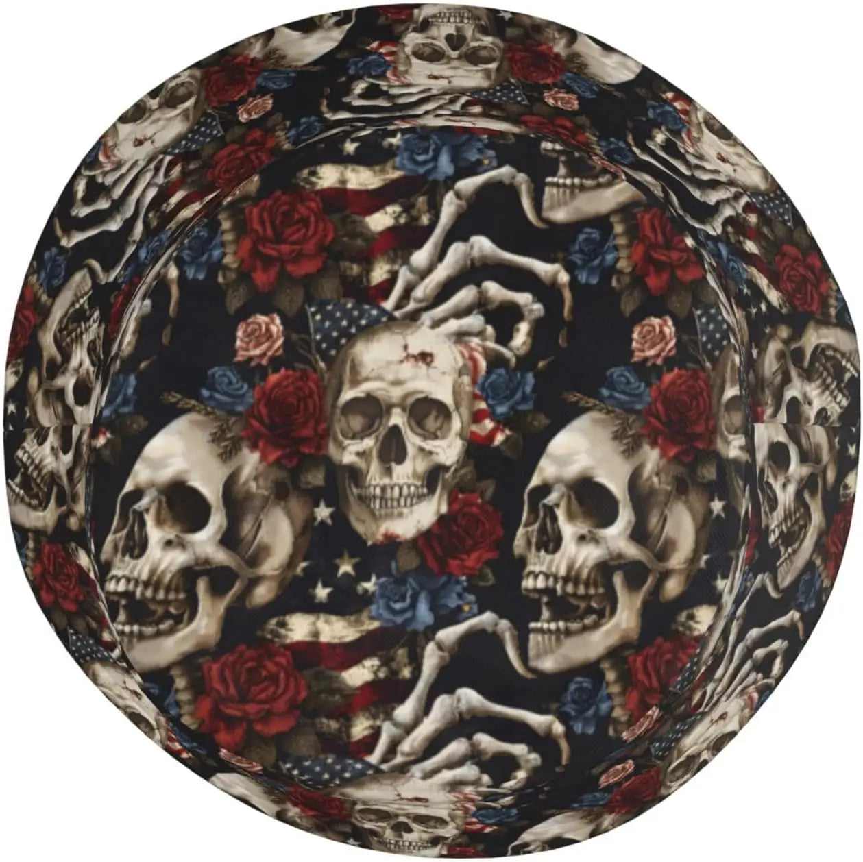 American Flag Skull and Roses Bucket Hat