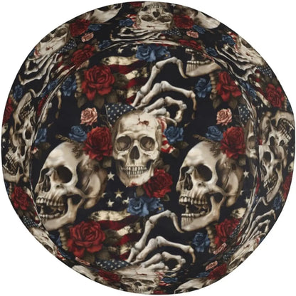 American Flag Skull and Roses Bucket Hat
