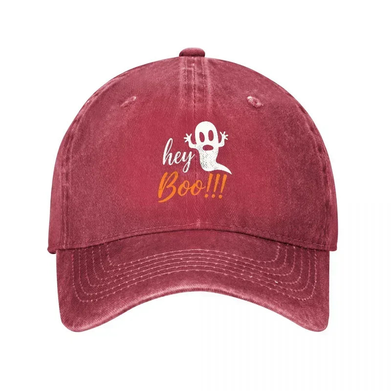 New Hey Boo Ghost Design Washed Cotton Baseball Cap