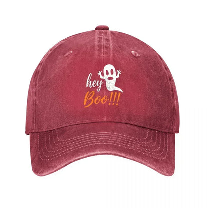 New Hey Boo Ghost Design Washed Cotton Baseball Cap