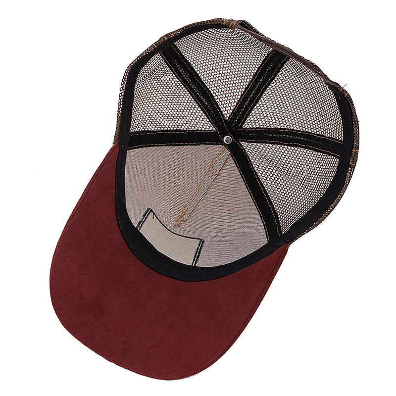 Mesh Cap Lion Pattern Patch Design Suede Hat Animal Baseball Cap