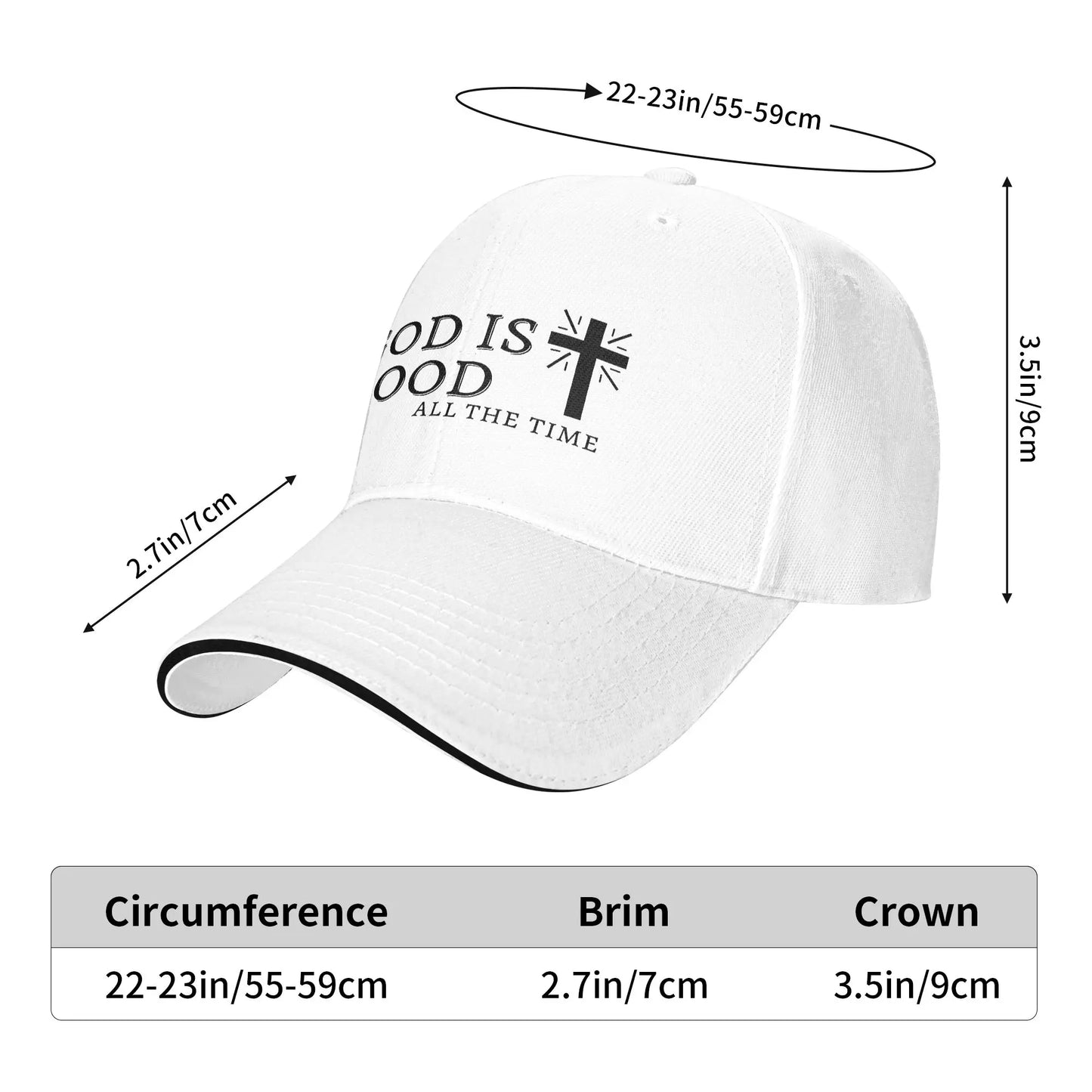 Black Christian GOD IS GOOD Jesus Cross White Baseball Cap