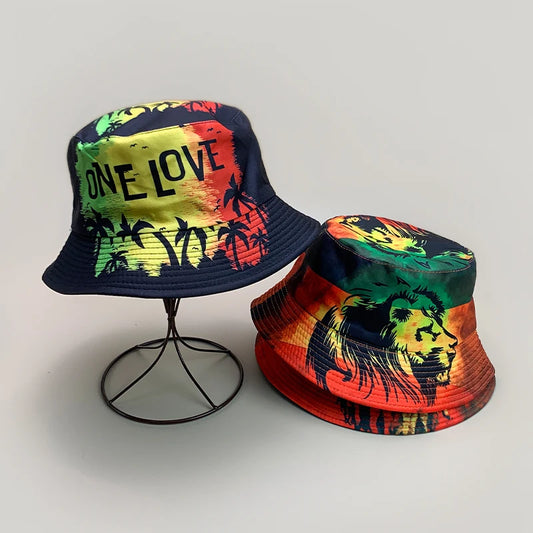 Print Lion Graffiti Letter Bucket Hats New Unisex Fisherman Caps