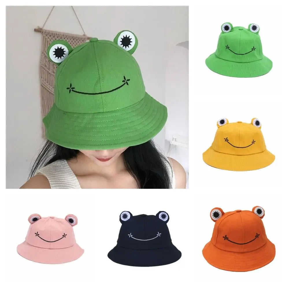New Breathable Frog Bucket Hats Parent-Child with Big Eyes Sun Shading Cap