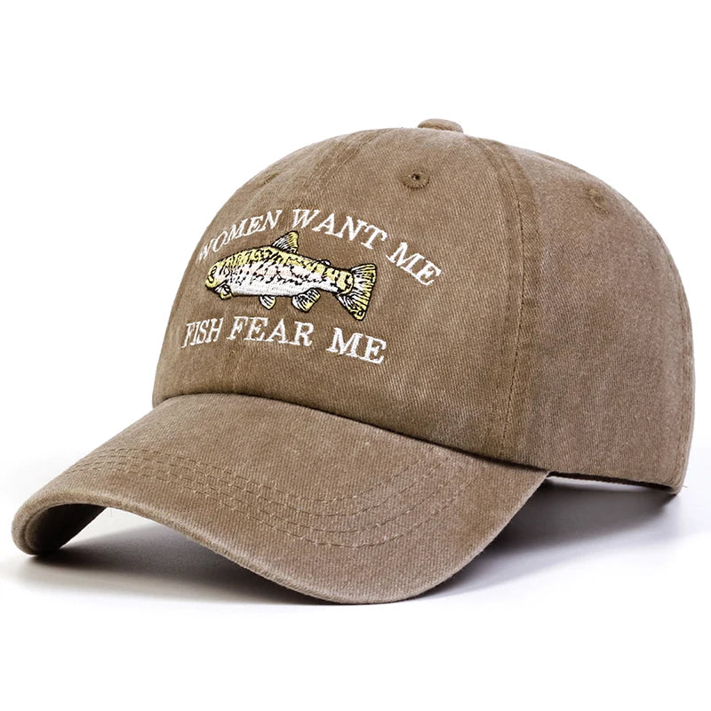 Unisex Fish Embroidery Wash Baseball Caps Spring and Autumn Outdoor