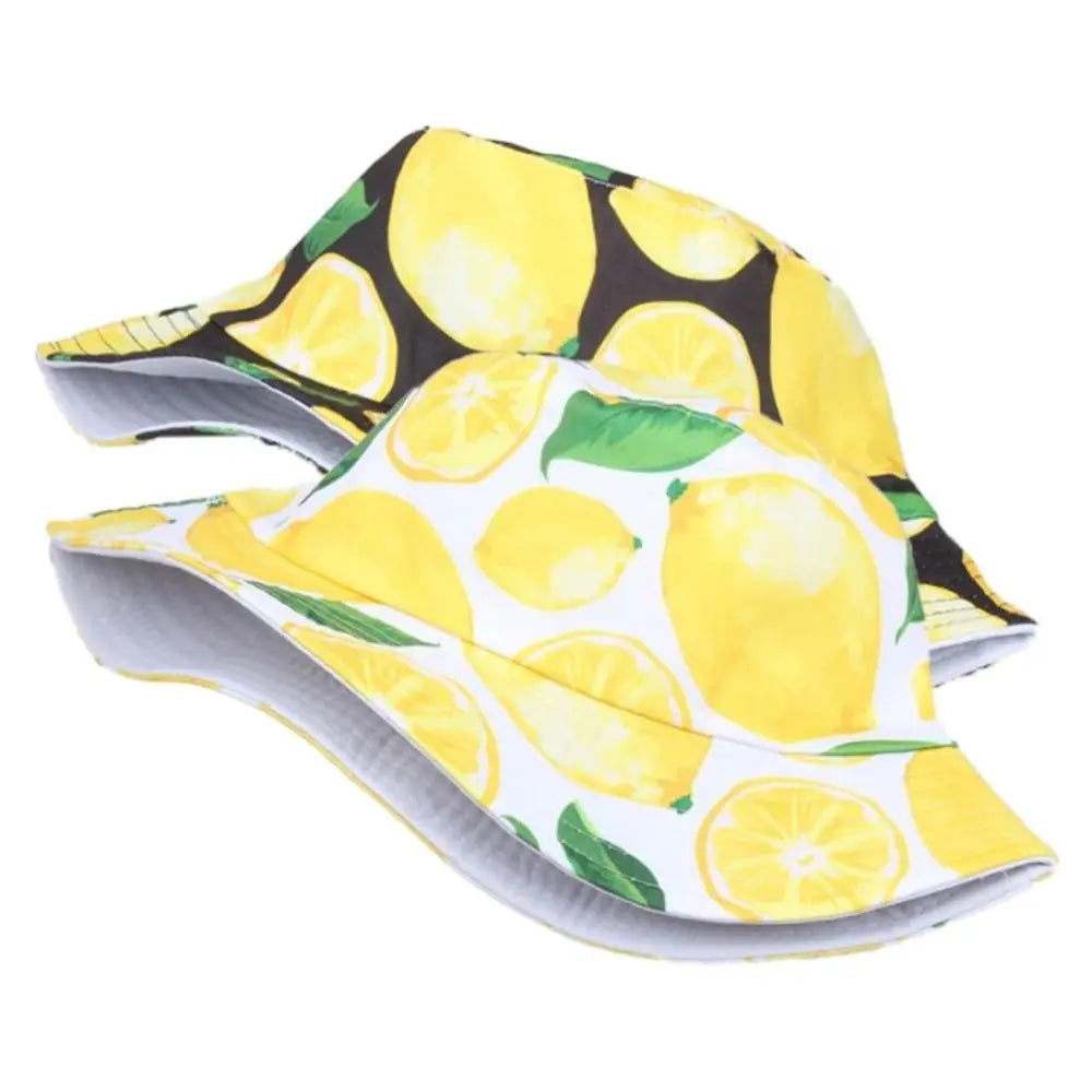 Fashion Sun Protection Bucket Hat Foldable Beach Leaf Lemon Printing Fisherman Hat For Men Women
