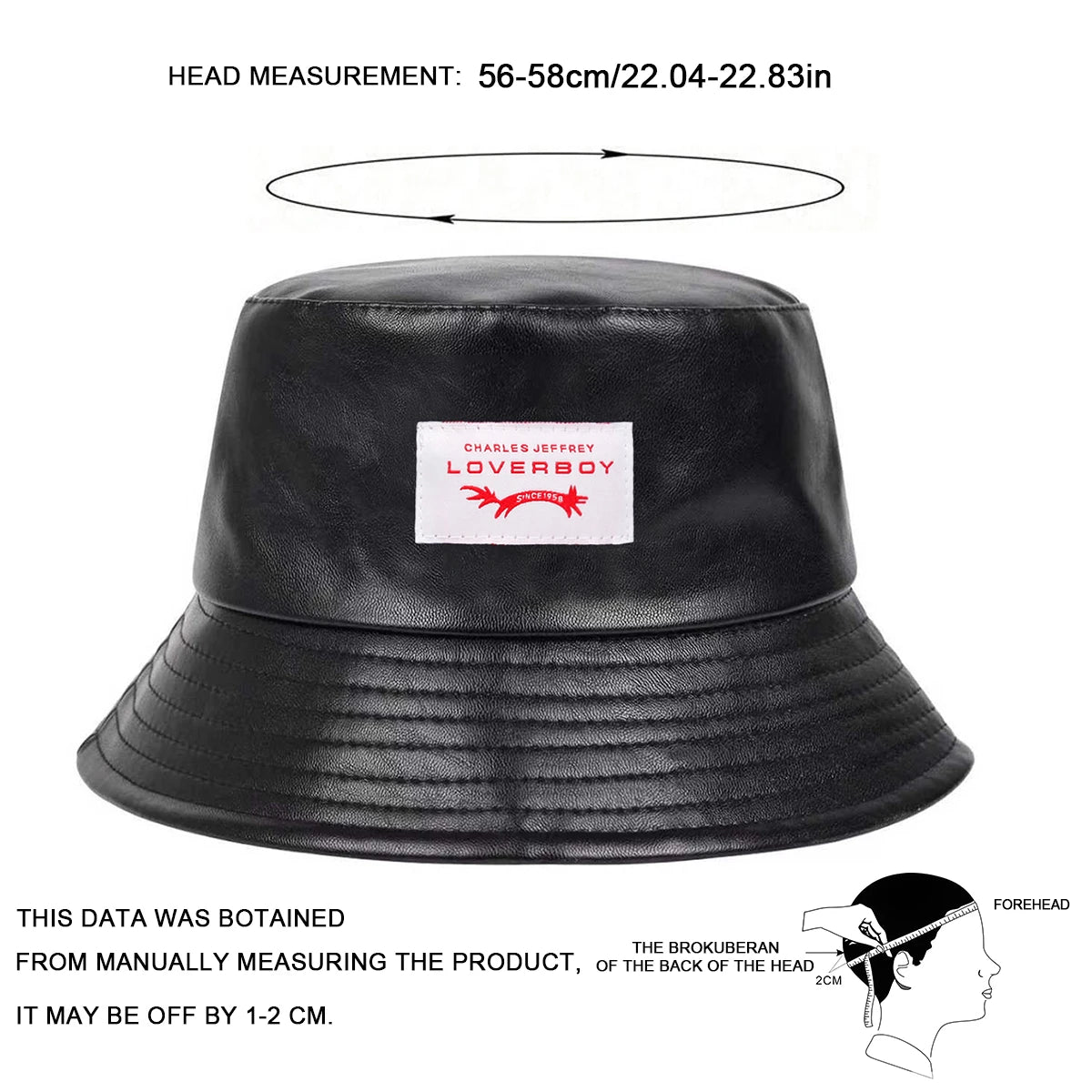 Unisex LOVERBOY Letter Sewing Label Personality Pu Leather Bucket Hats Fishermen Caps Sunscreen Hat