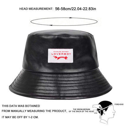 Unisex LOVERBOY Letter Sewing Label Personality Pu Leather Bucket Hats Fishermen Caps Sunscreen Hat