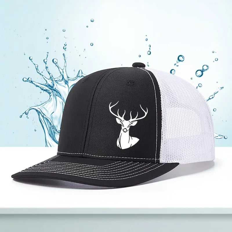 White Deer Head Printed Snapback Caps Breathable Mesh