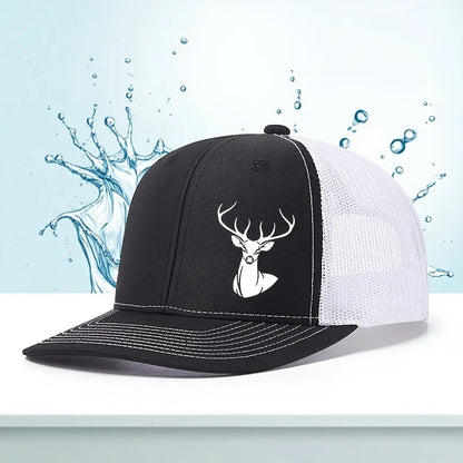 White Deer Head Printed Snapback Caps Breathable Mesh