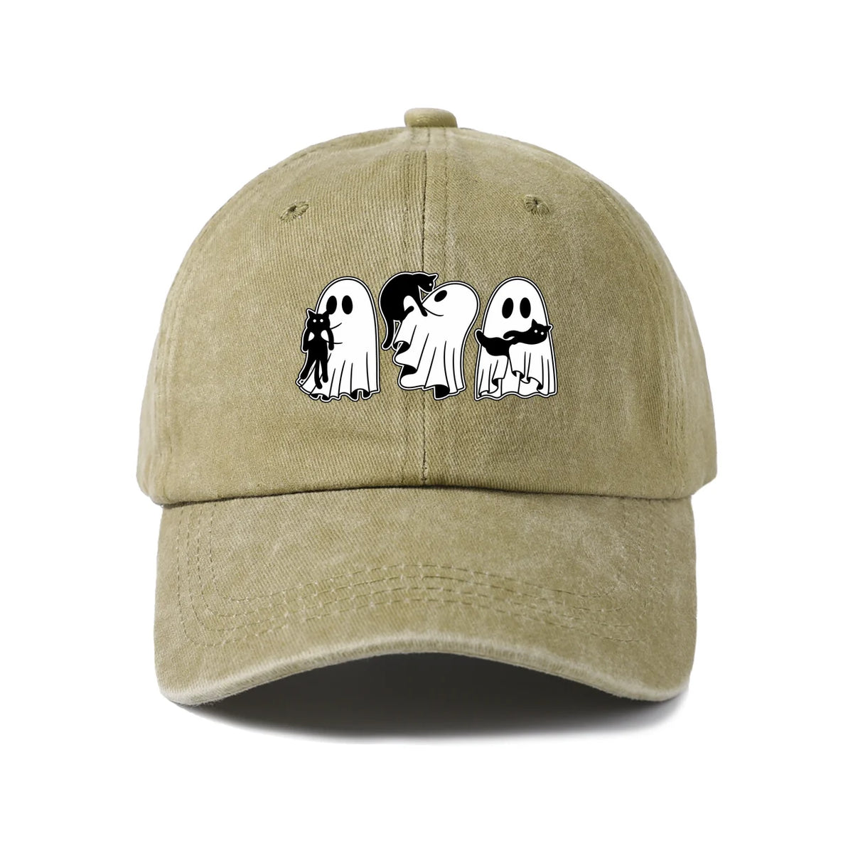 Vintage Washed Ghosts Holding Black Cats Graphic Baseball Cap