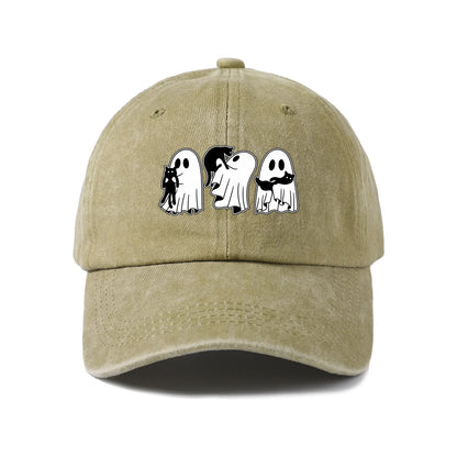 Vintage Washed Ghosts Holding Black Cats Graphic Baseball Cap