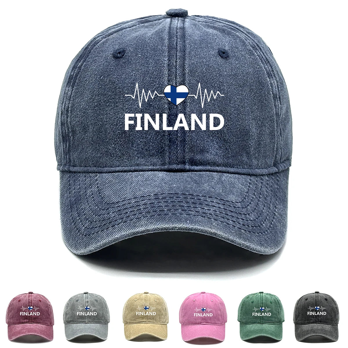 Heart-shaped  Finland Flag Snapback Baseball Cap Distressed Strap