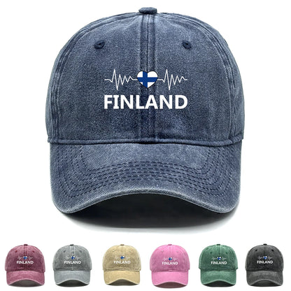 Heart-shaped  Finland Flag Snapback Baseball Cap Distressed Strap