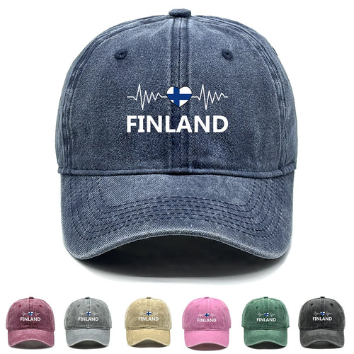 Heart-shaped  Finland Flag Snapback Baseball Cap Distressed Strap