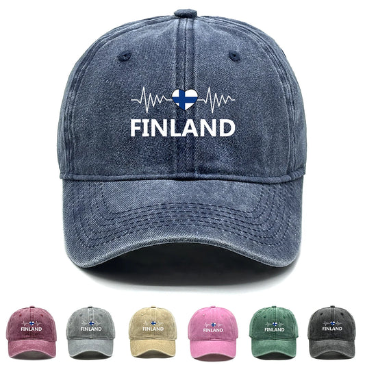 Heart-shaped  Finland Flag Snapback Baseball Cap Distressed Strap