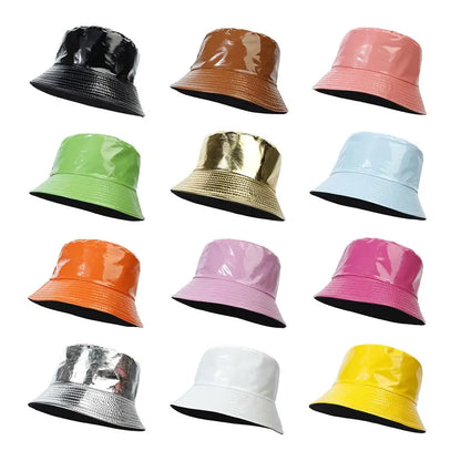 Unisex Reversible Climbing PU Leather Fishing Hat Sun Hat Bucket Hat