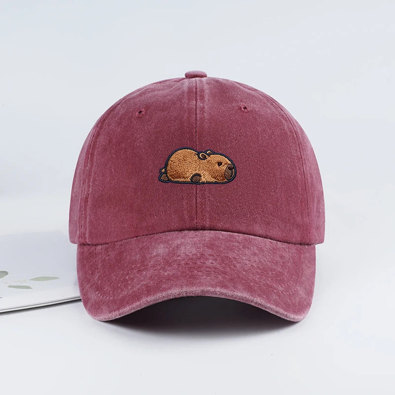 Multi-color Washed Capybara Embroidered Baseball Cap
