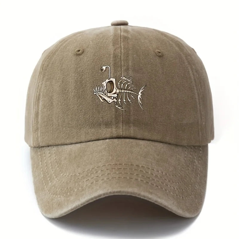 Fishbone Printed Baseball Cap Classic Retro Curved Brim