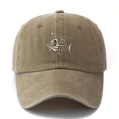 Fishbone Printed Baseball Cap Classic Retro Curved Brim