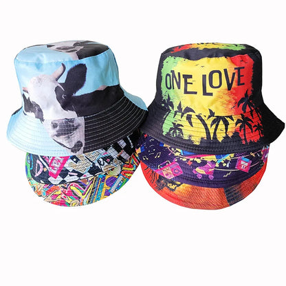 New Fashion Graffiti Sunscreen Bucket Hats Fashion Letter Print Fisherman