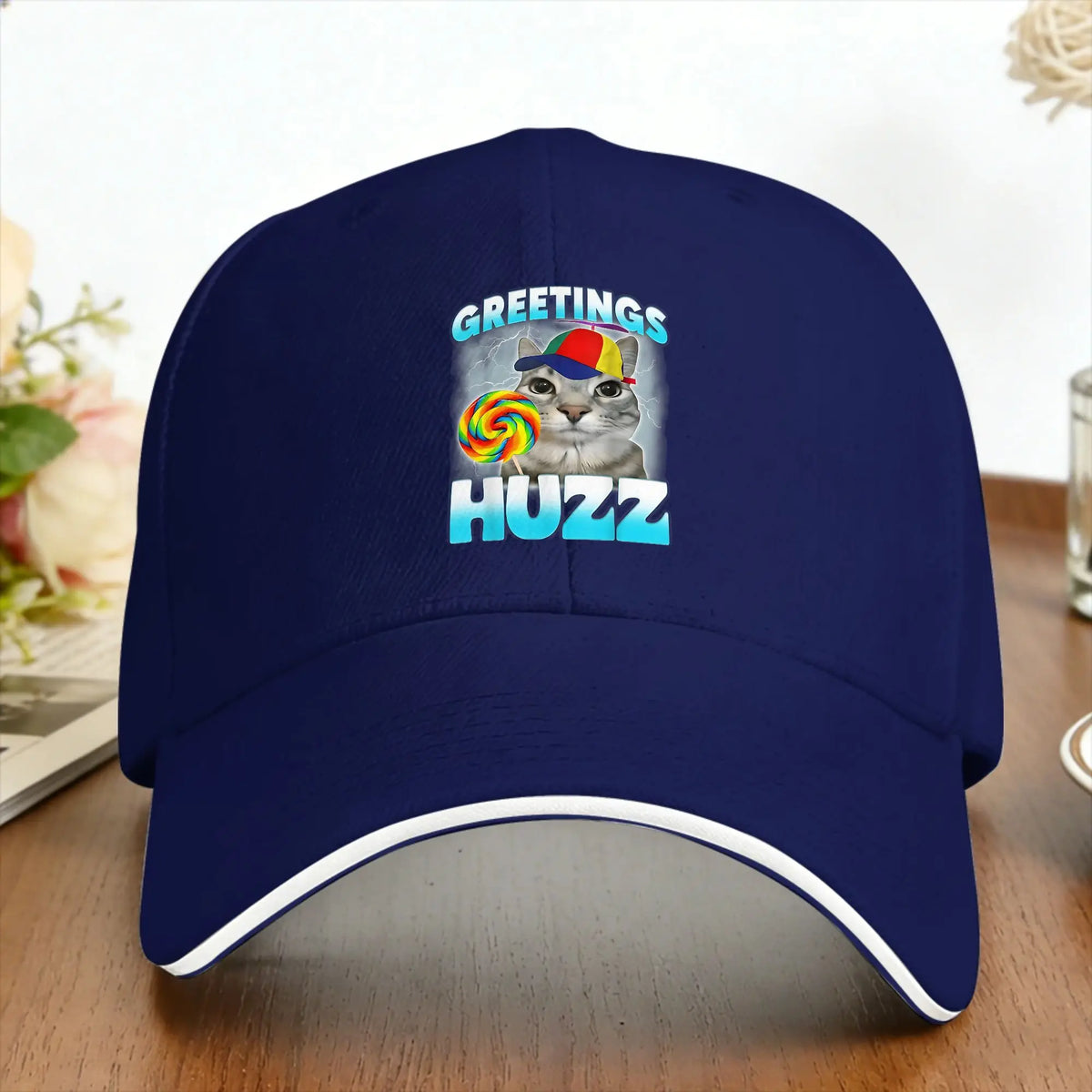 Greetings Huzz Cat Meme Baseball Cap