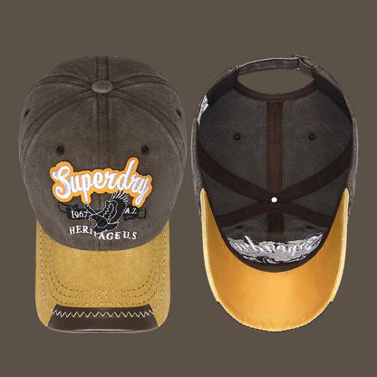 New Unisex Washed Cotton Embroidered Eagle Baseball Cap American Retro Contrast