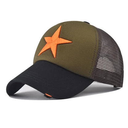 New Style Unisex Adjustable Mesh Cap Casual Plain Embroidery Five-Star Cotton Baseball Cap For Women Men