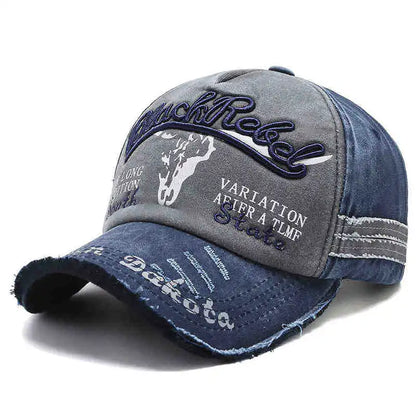 Bull Head Hat Men's Embroidery Letters Retro Washed Baseball Cap