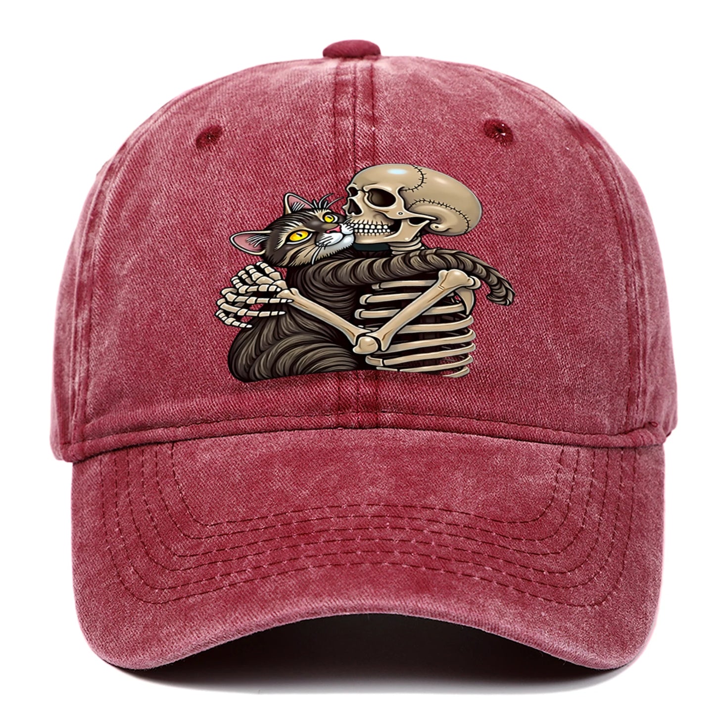 Cat And Skeleton Printed Baseball Hat For Men And Women