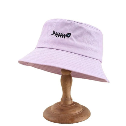 Bucket Hats Embroidery Fishbone Pattern Fisherman Cap Candy Colors Hat For Women Men