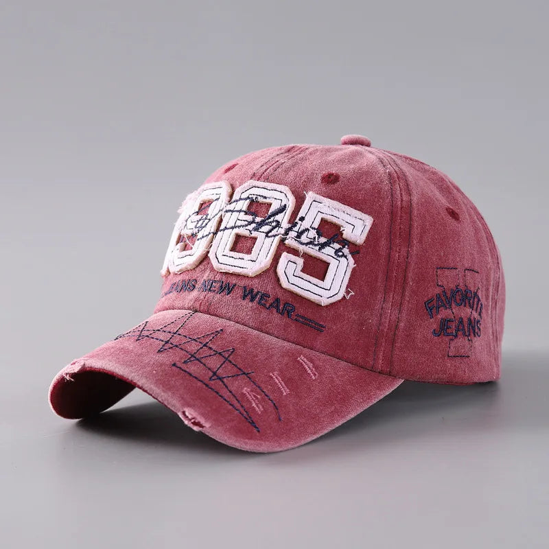 1985 Embroidery Ripped Baseball Cap Washed Distressed Patch