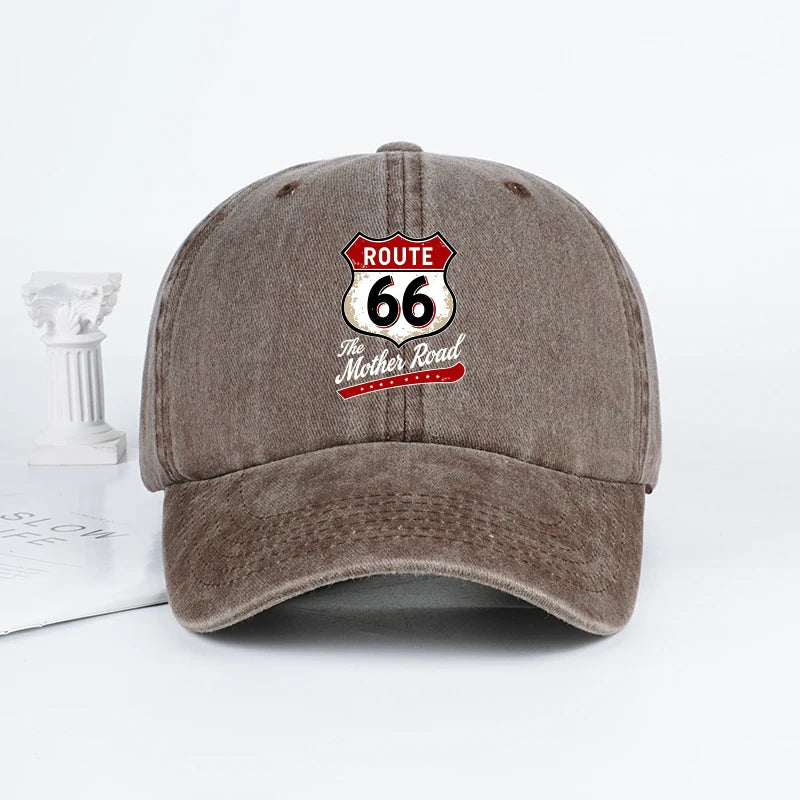 Vintage Route 66 "The Mother Road" Print Washed Baseball Cap